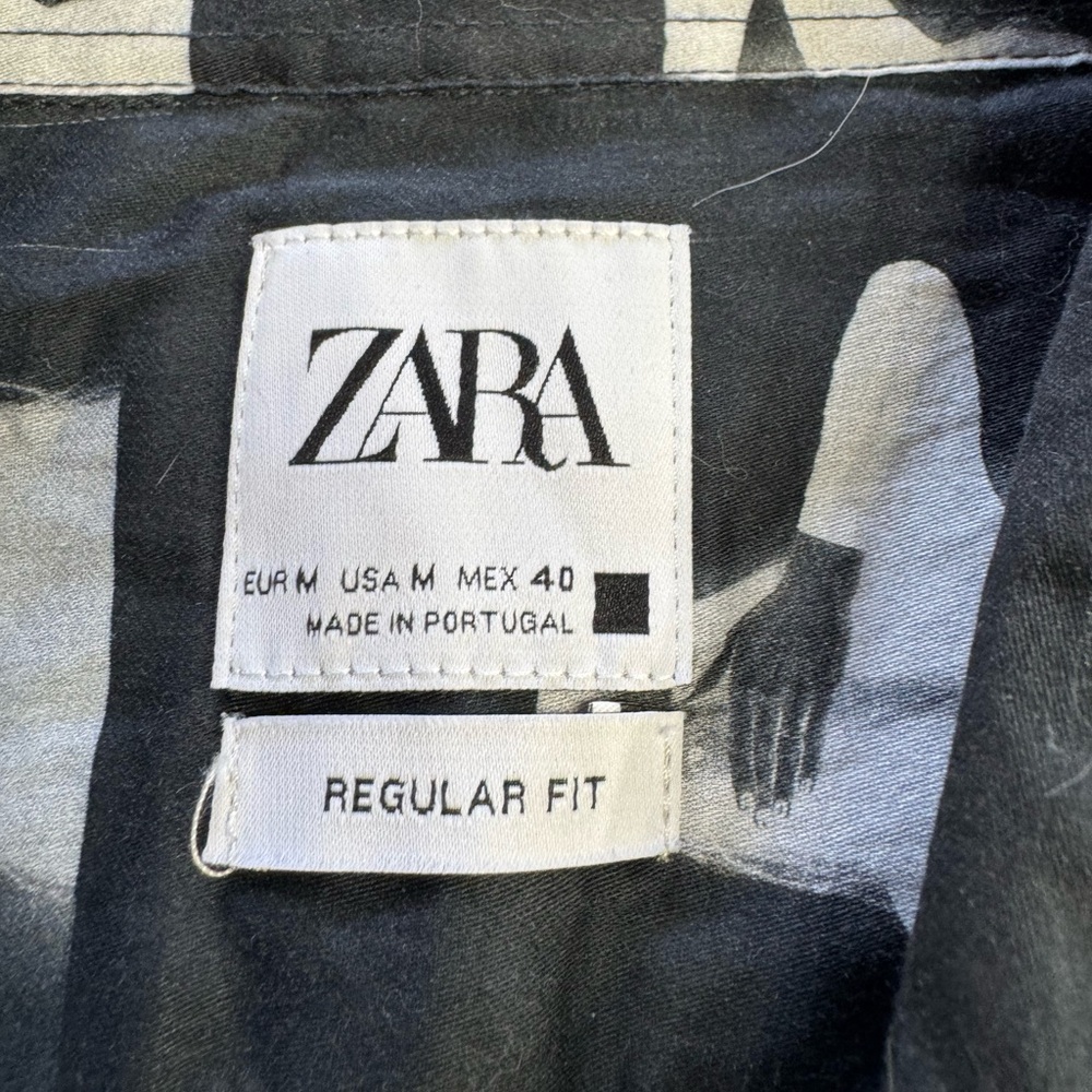 Zara Man NWT Size M Black White Negative Graphic Squares Button Up Shirt - Picture 2 of 7